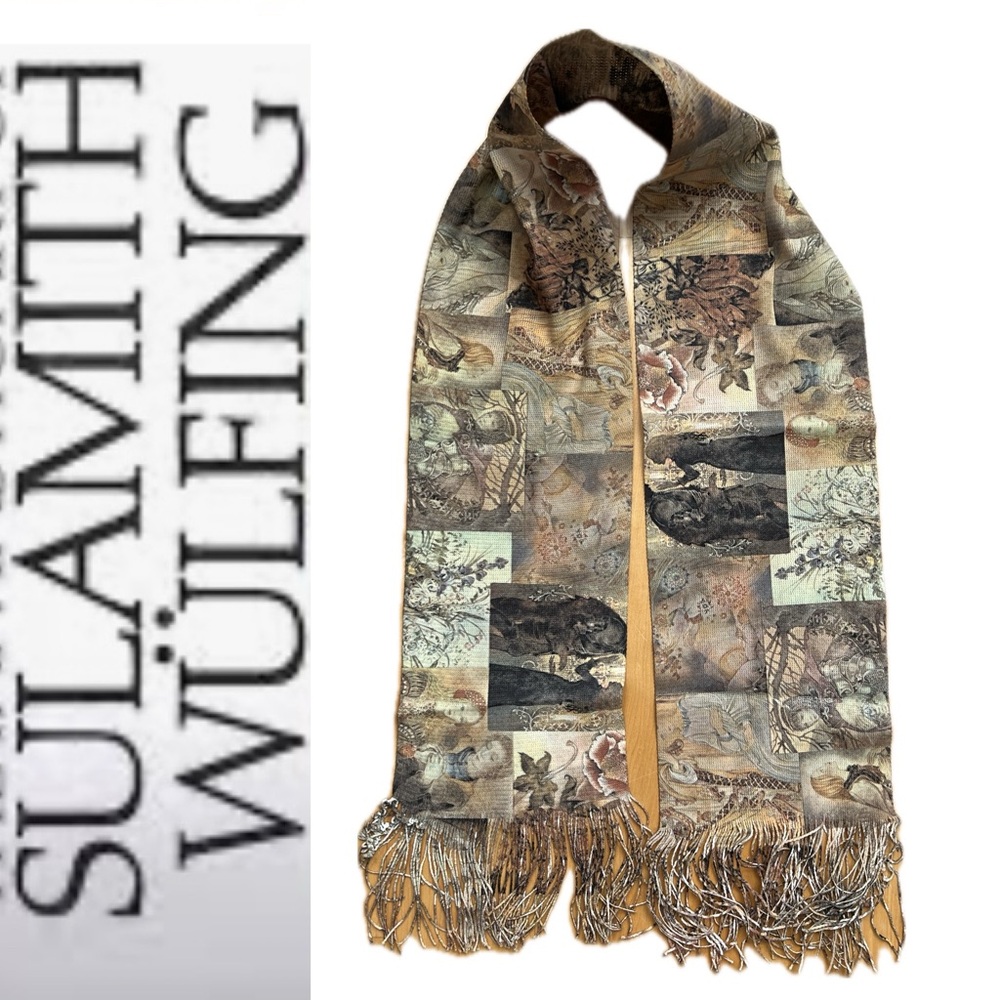 🧚NWOT Etherial Fairy Vintage Sulamith Wülfing Rare Unique Fringed Scarf 7”x 51